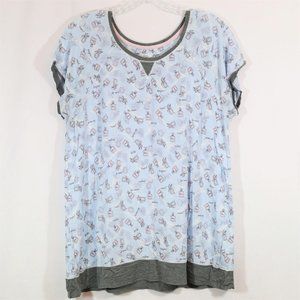 Layla Paris Themed Short Sleeve Pajama Top Sz XL